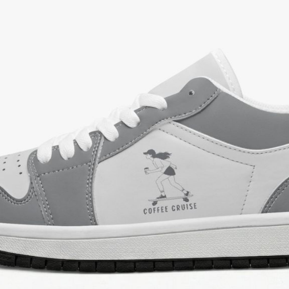 Coffee Cruise Longboard Girl Retro Low Leather Sneakers