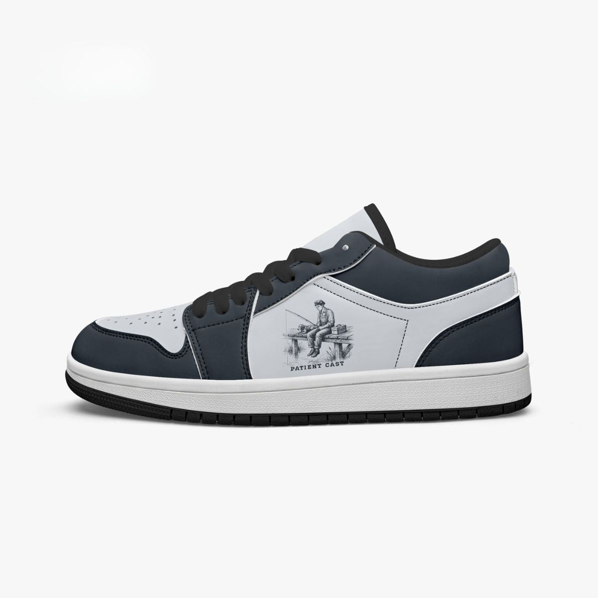 Patient Cast Fishing Guy & Dog Retro Low Leather Sneakers