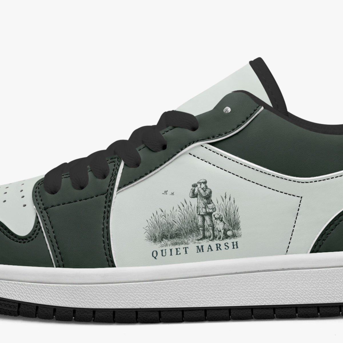 Quiet Marsh Birdwatcher & Dog Retro Low Leather Sneakers