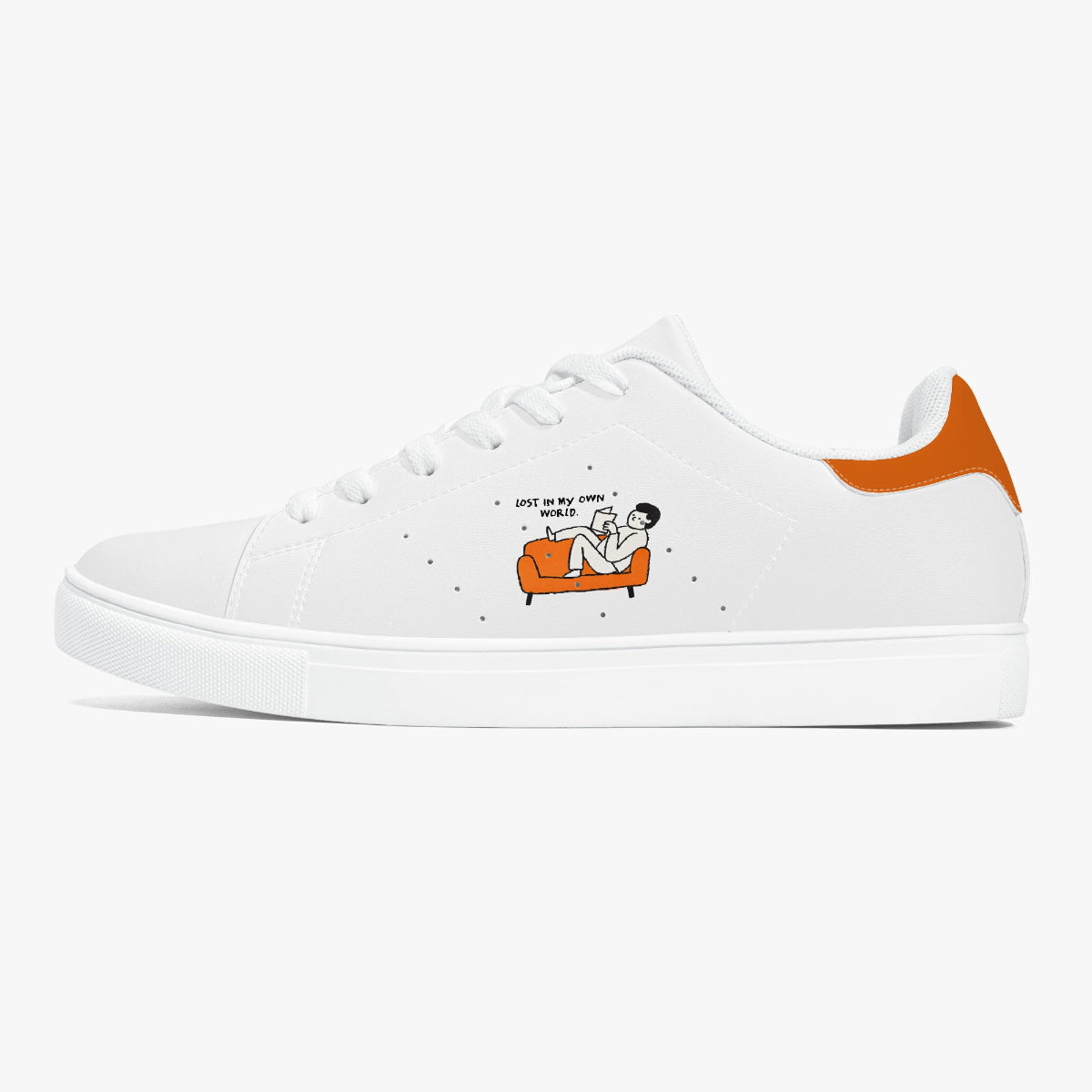 "Lost In My Own World" Cozy Reader Casual Leather Sneakers