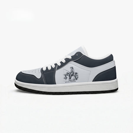 Still Water Fishing Girl & Dog Retro Low Leather Sneakers