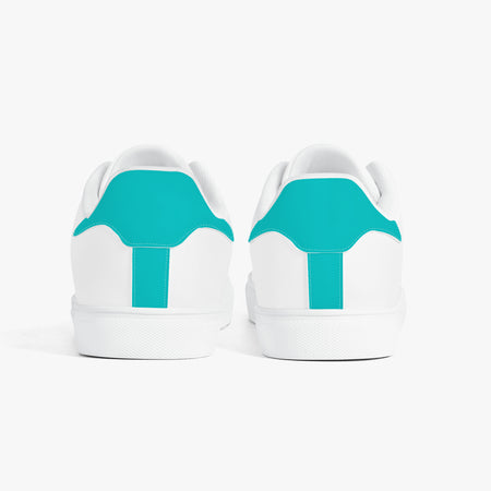 White sneakers with turquoise accents on a white background