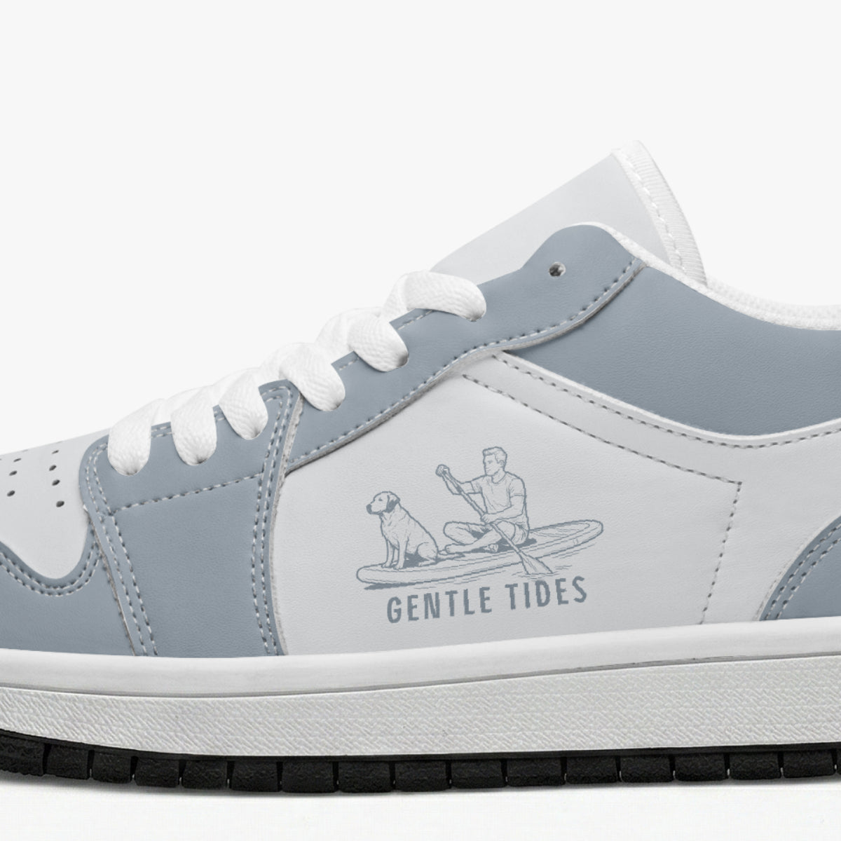 Gentle Tides Paddleboard Guy & Dog Retro Low Leather Sneakers