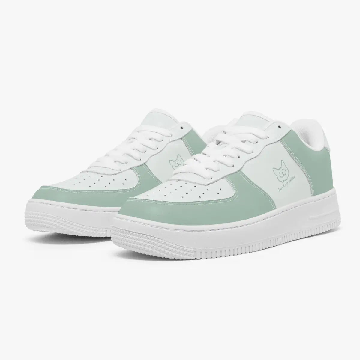 "Just Keep Smiling" Sage Green Bold Sole Leather Sneakers