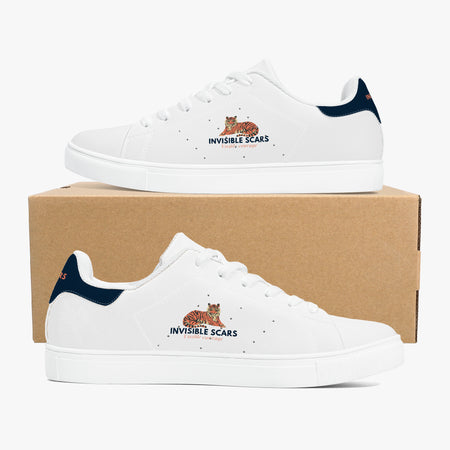 Invisible Scars Visible Courage Tiger White Leather Sneakers