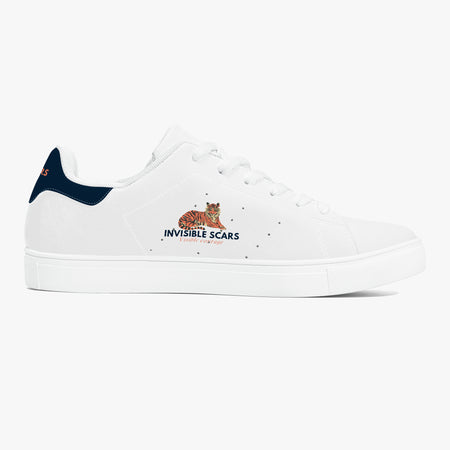 Invisible Scars Visible Courage Tiger White Leather Sneakers